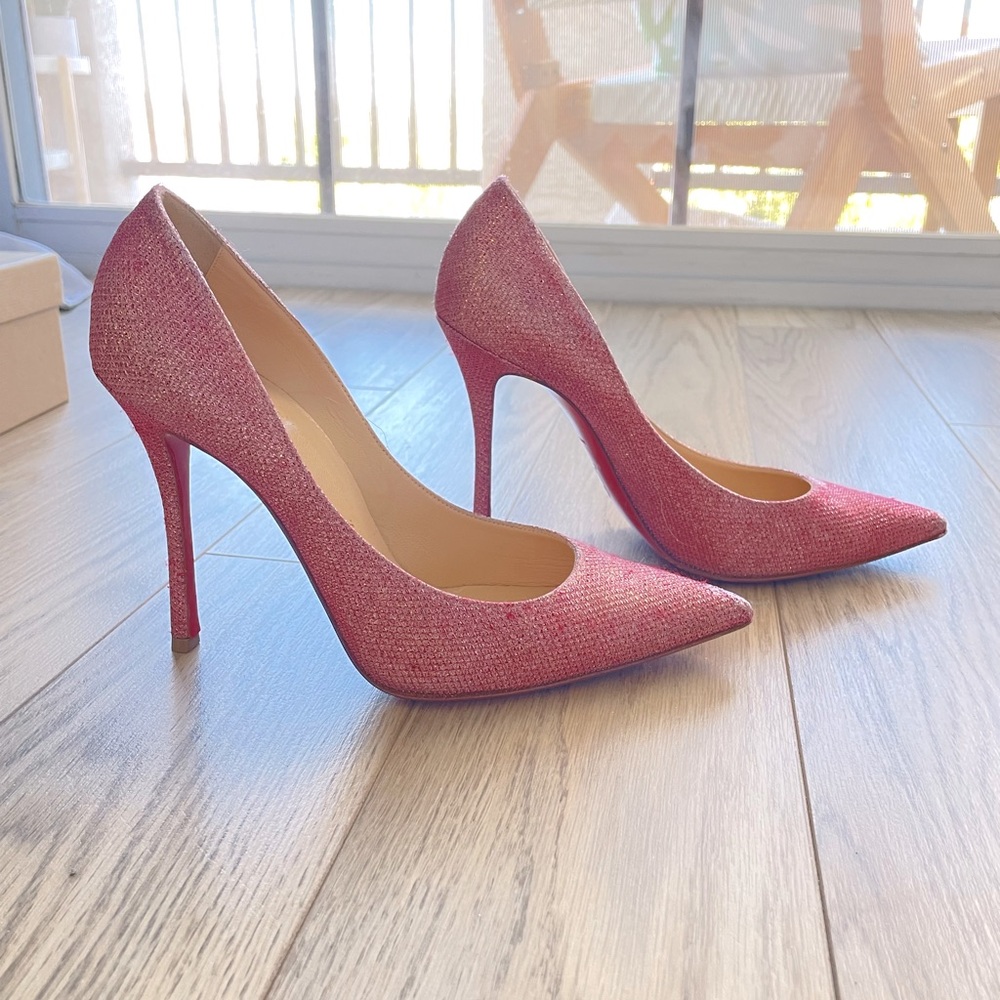 Christian Louboutin Pink Decoltish Poudre Glitter 100mm Pumps